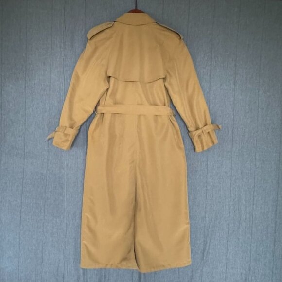 90s Vintage Jones New York Tan Rayon Lined Belted Maxi Trench Coat Size Large - Picture 7 of 17